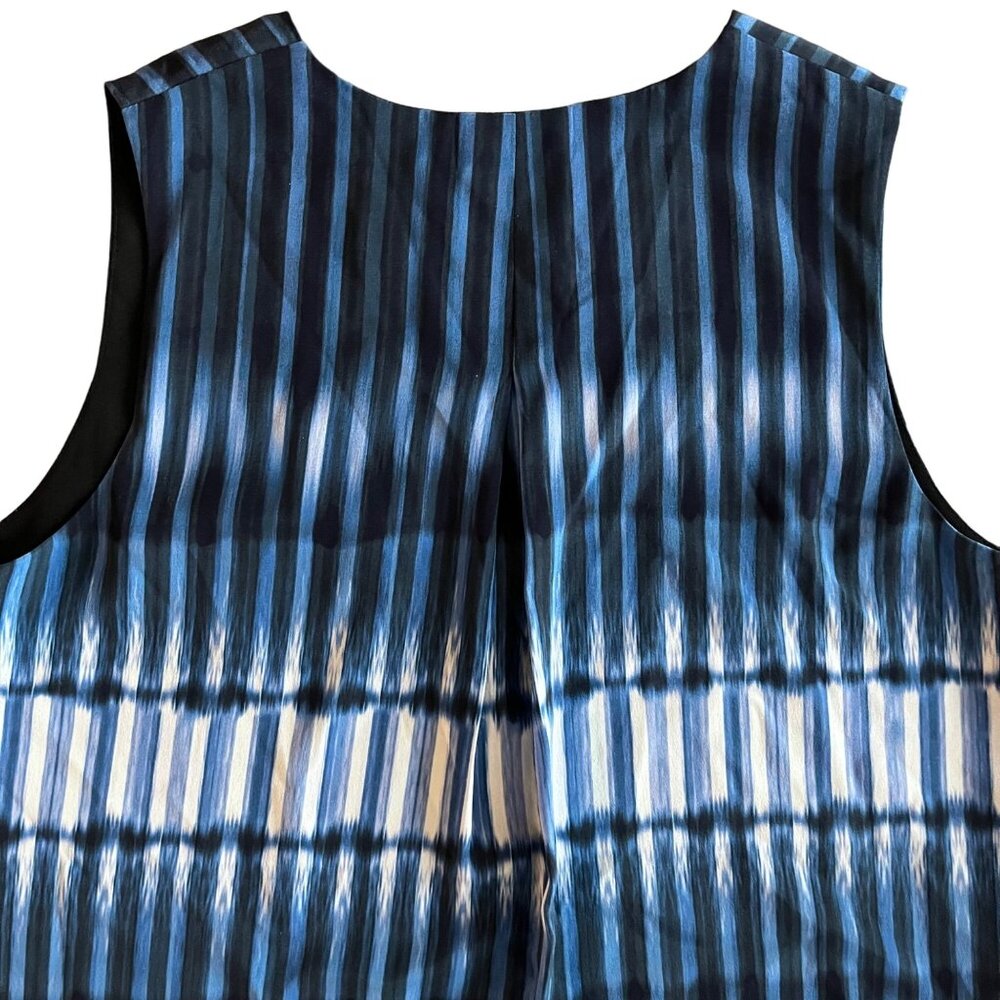 XS EUC Vince Silk Sleeveless Black Denim Blue Tie Dye Lined Summer Shift Dress - Picture 10 of 12